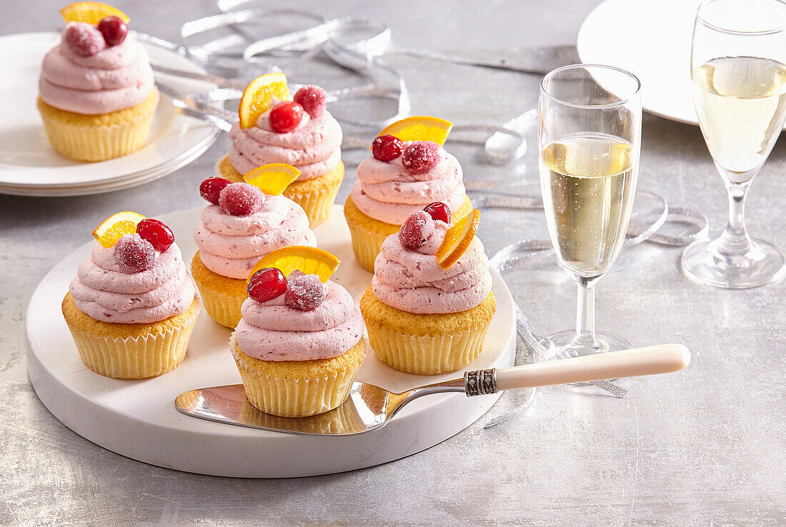 New Year's Eve cupcakes with red fruit