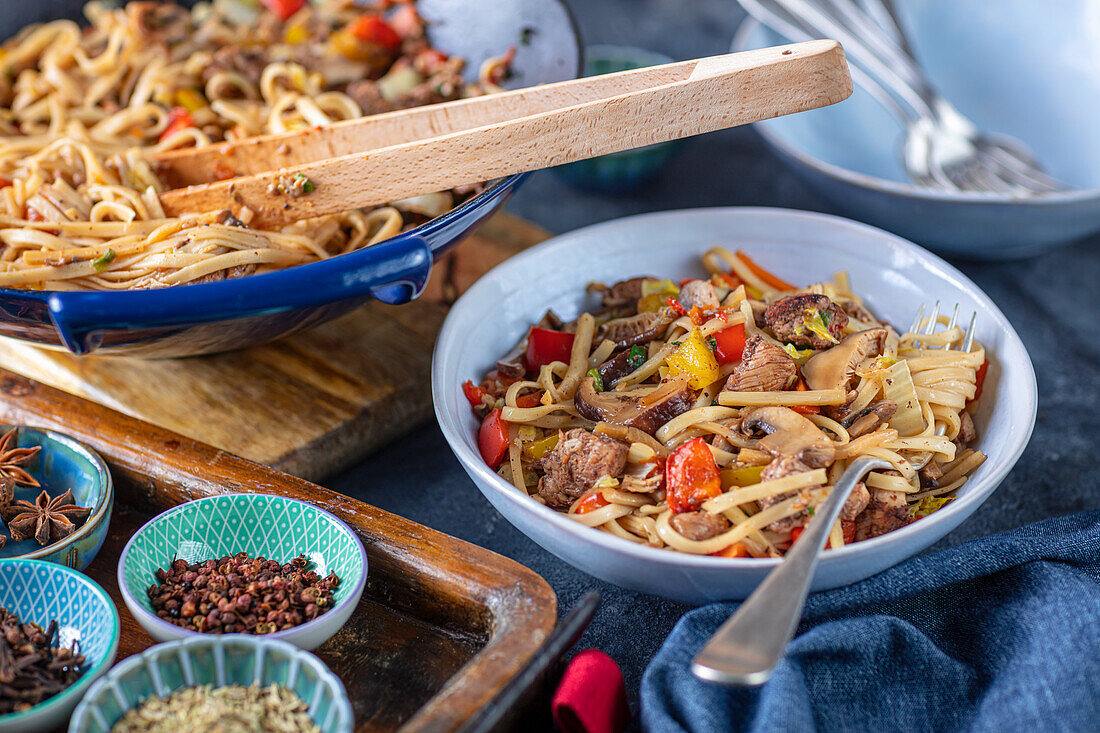 Five-spice chicken with noodles