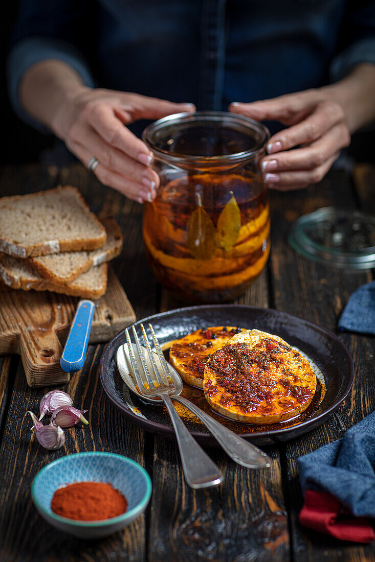 Nakladany Hermelin – cheese appetizer from Czech cuisine