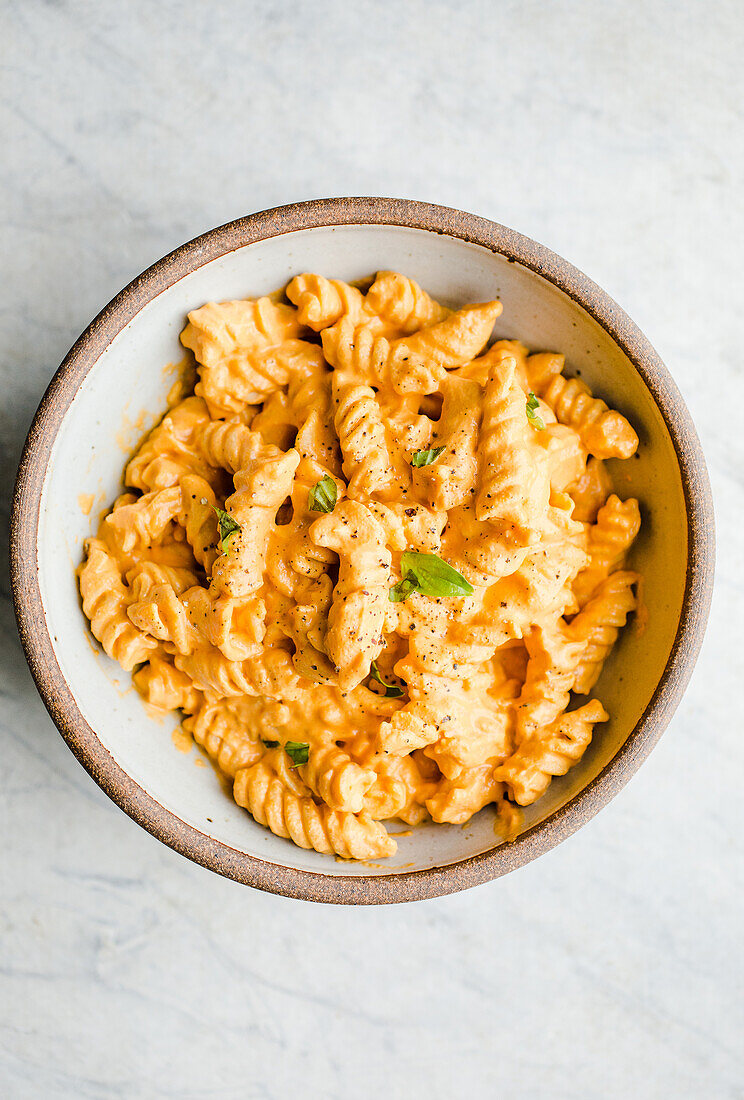 Fusilli with red pepper sauce