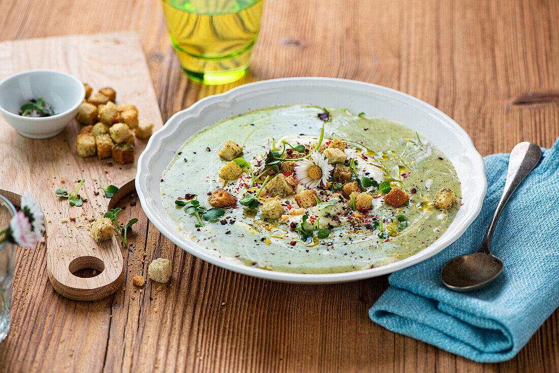 Wild garlic soup with croutons