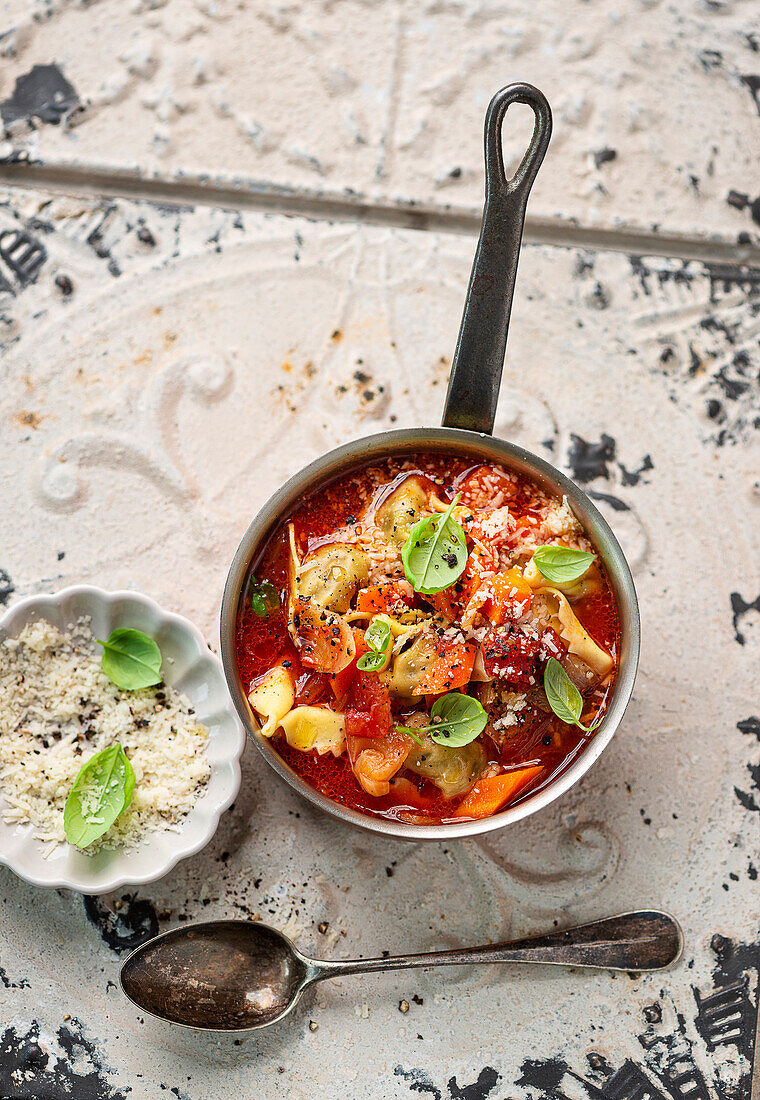 Summer minestrone with tortelloni