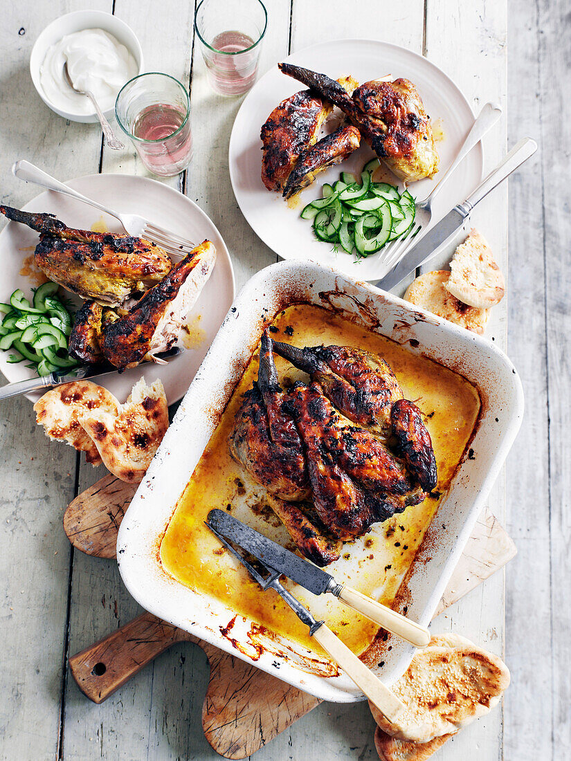 Indian spiced guinea fowl with cucumber-dill salad