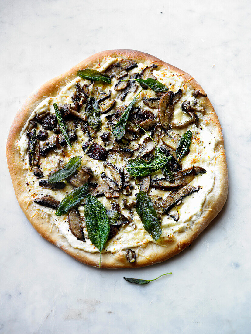 Pizza with wild mushrooms and sage