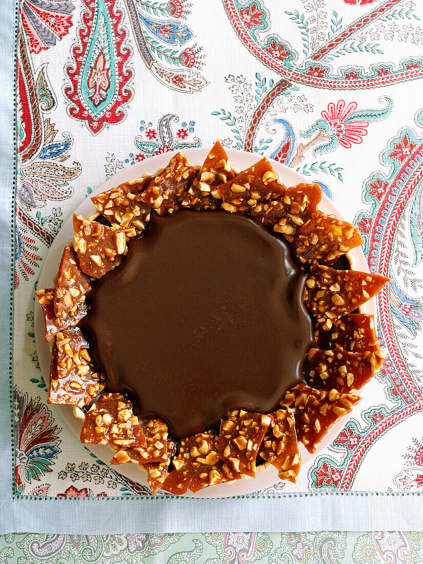 Chili Chocolate Tart with Peanut Chipotle Brittle
