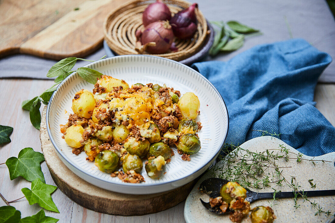 Brussels sprouts casserole with potatoes