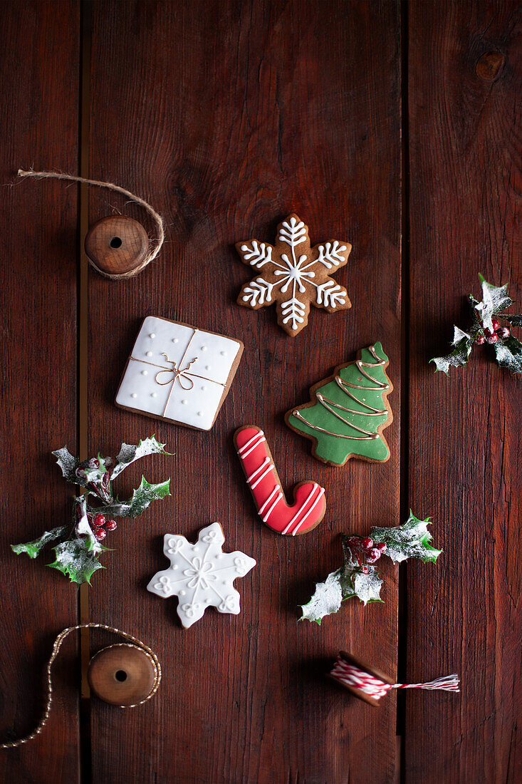 Colorful gingerbread cookies with icing