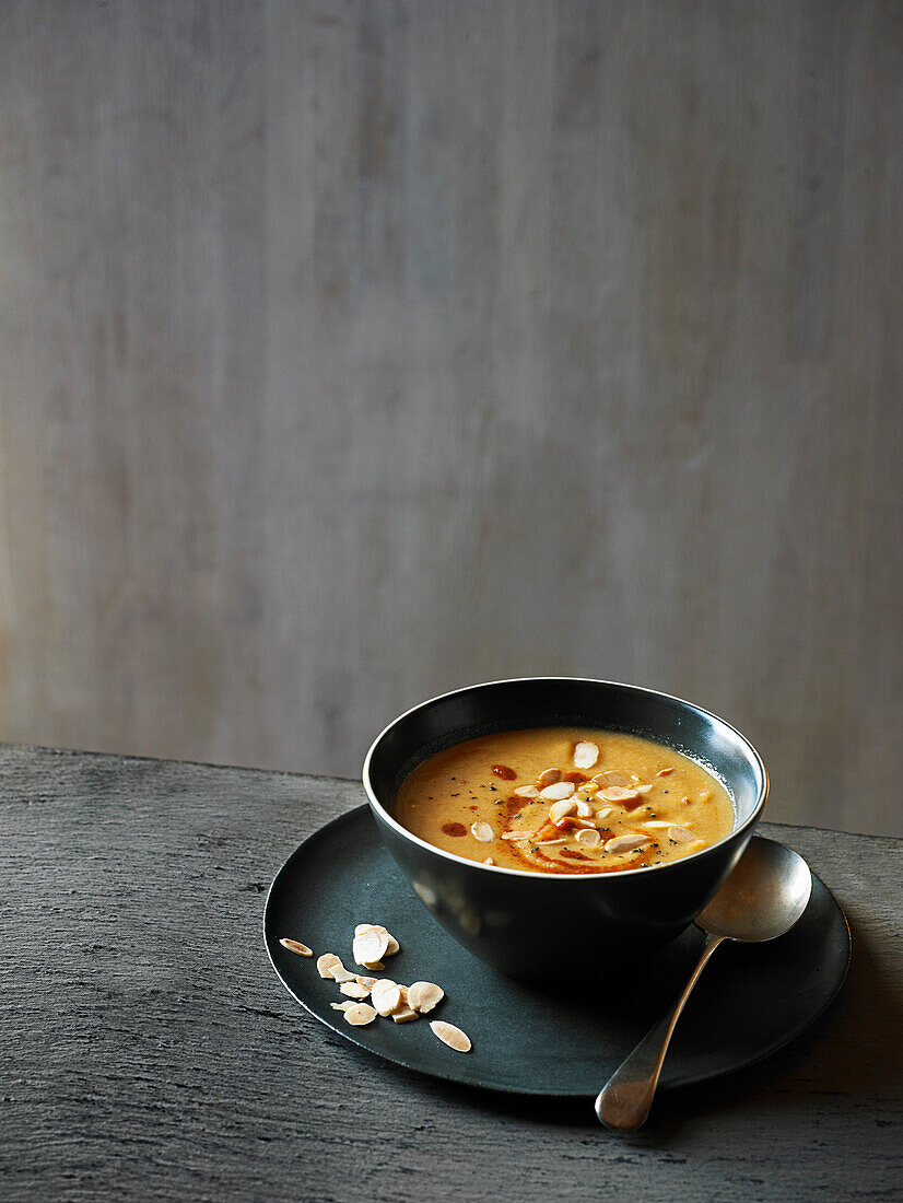 Moroccan spiced cauliflower and almond soup