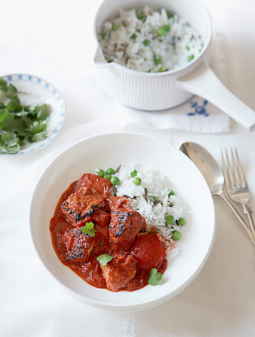 Chicken curry with vegetables and rice