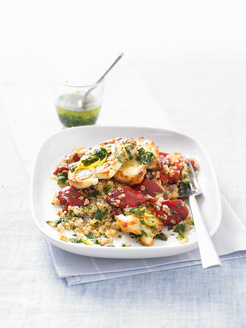 Warm quinoa salad with grilled halloumi