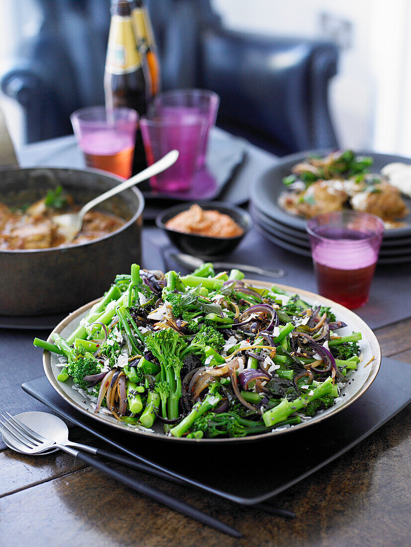 Asian broccoli salad with onions and coconut