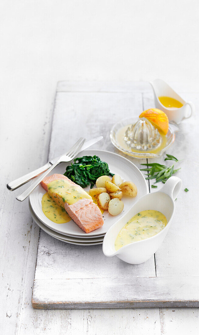 Sevilla-Hollandaise mit pochiertem Lachs