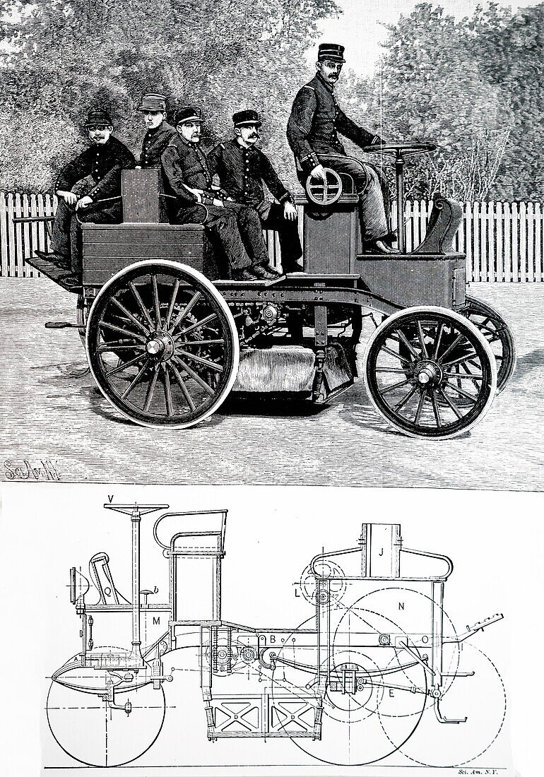 Paris Fire Brigade electrically powered wagon, illustration