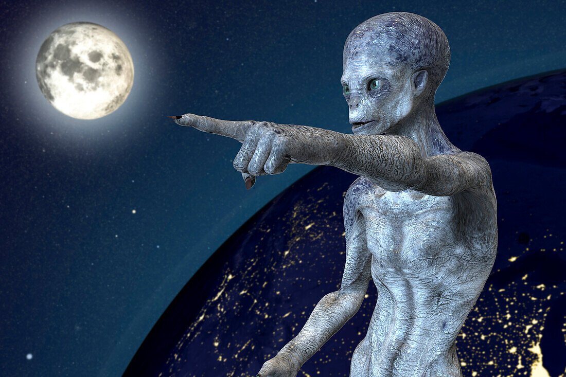 Alien pointing, illustration