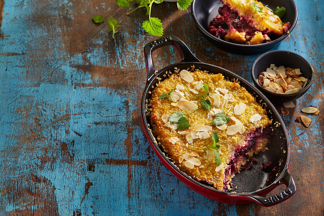 Baked millet pudding with fruit