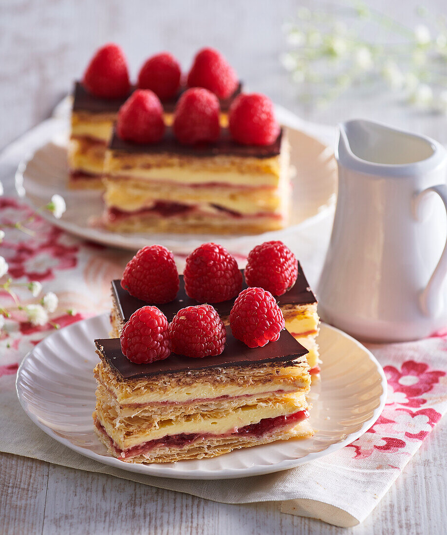 Raspberry mille-feuille with custard filling