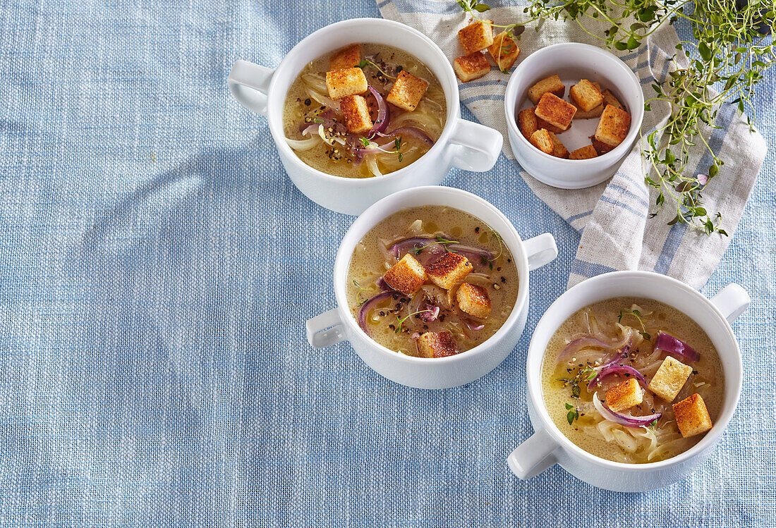 Red onion soup with croutons