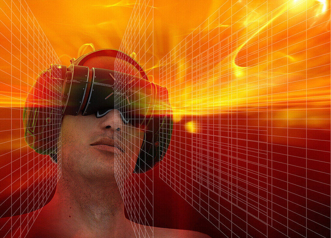 Man wearing a VR headset, illustration