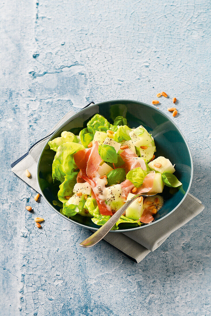 Melonensalat mit Schinken