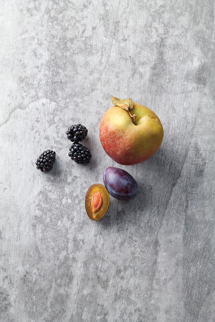 Apple, plums, blackberries