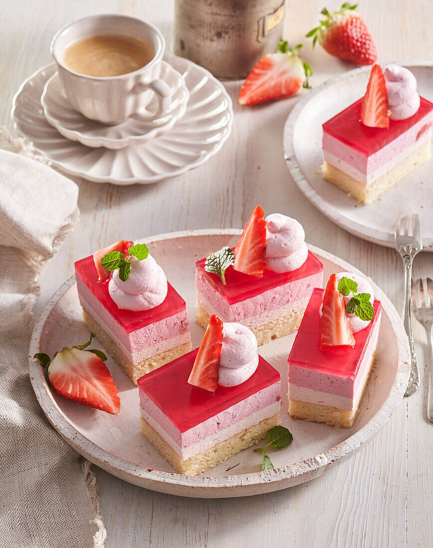 Layered Strawberry Mousse Squares