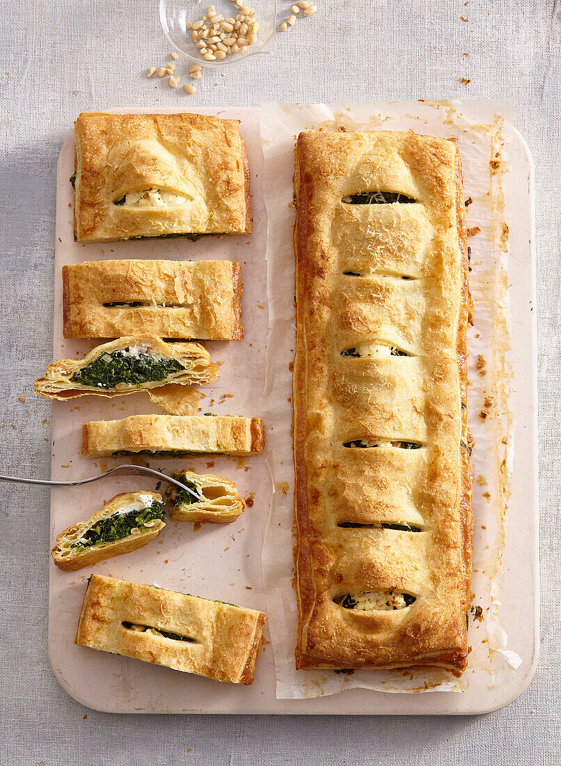 Hearty spinach strudel with feta cheese