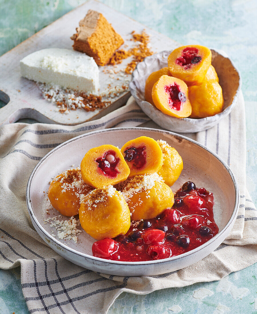 Sweet potato dumplings with wild berries