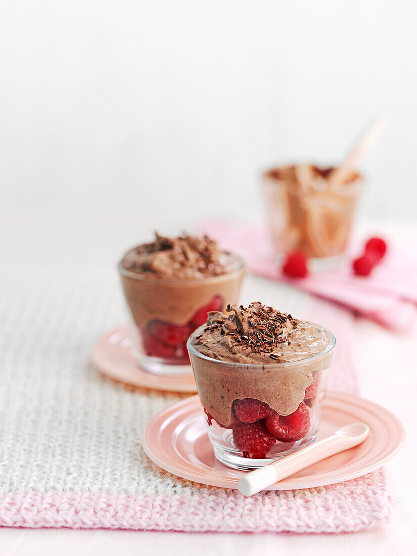 Chocolate mousse with raspberries