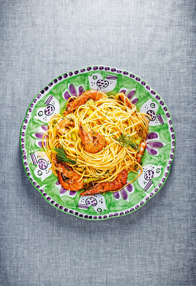 'Spaghetti Scampi' mit Garnelen und Sherry
