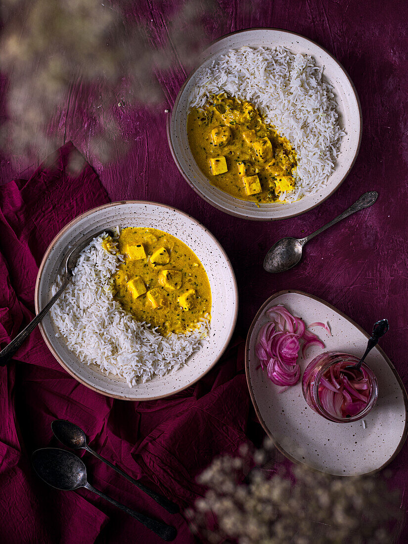 Paneer-Curry mit Reis
