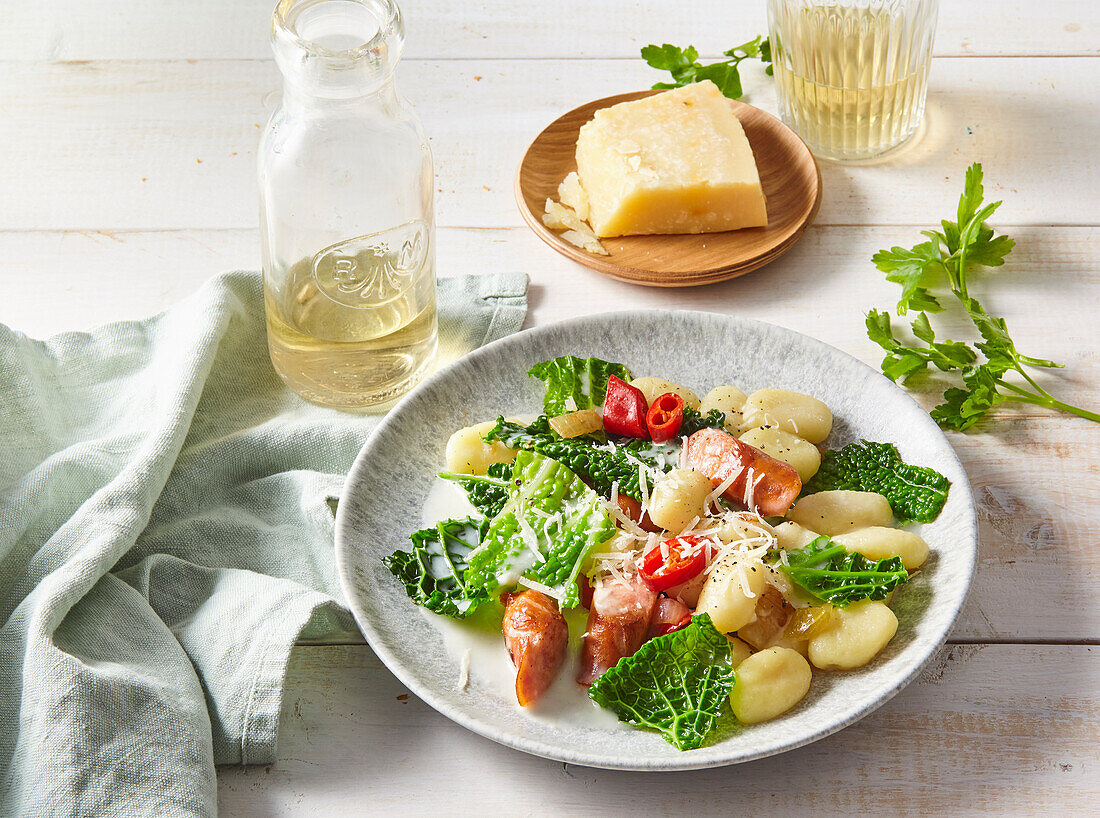 Gnocchi mit Wirsing und Wurst