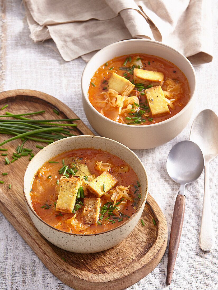 Kohlsuppe mit geräuchertem Tofu