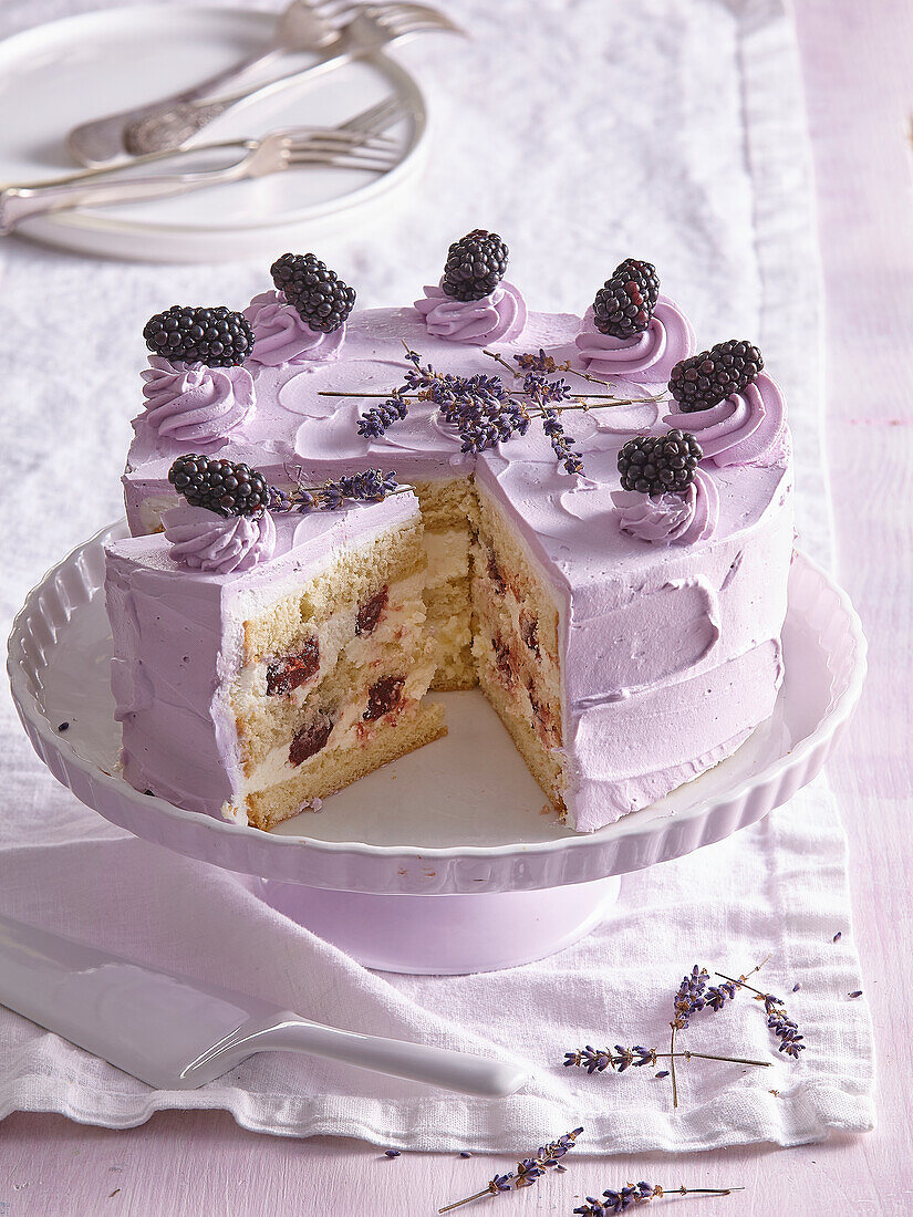 Blackberry and lavender layer cake