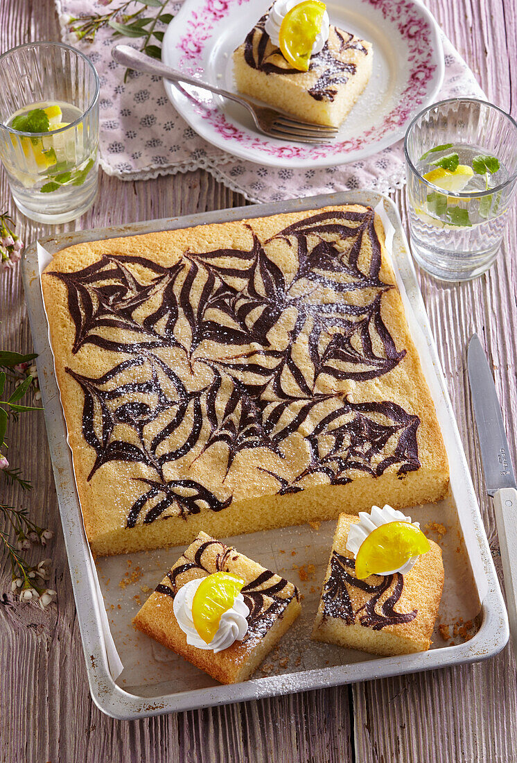 Sheet cake with spider web decoration