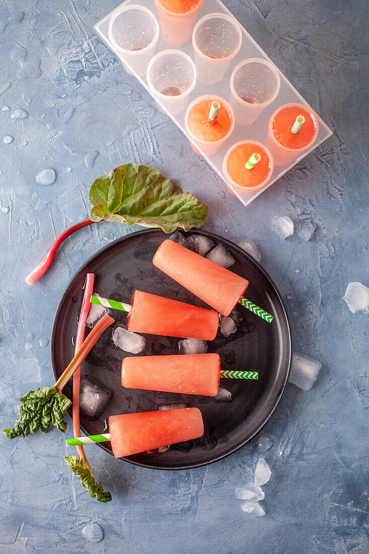 Popsicles made with homemade rhubarb juice
