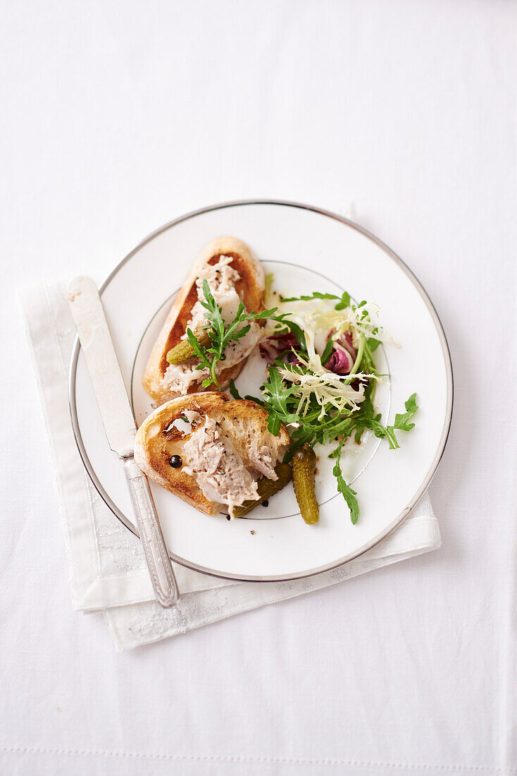 Toasted bread with pork rillettes