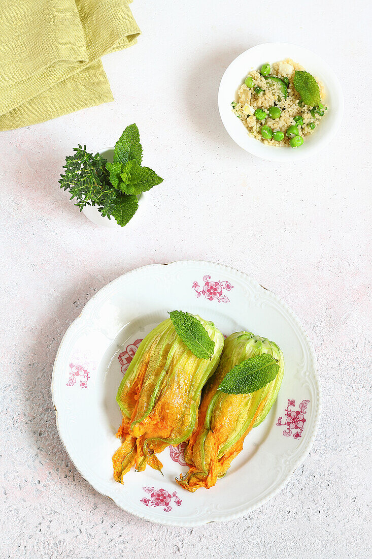 Stuffed squash blossoms with couscous