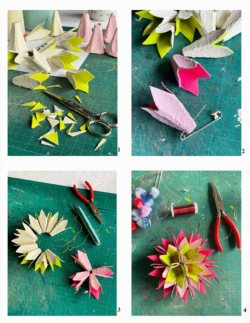 Making flowers out of egg cartons