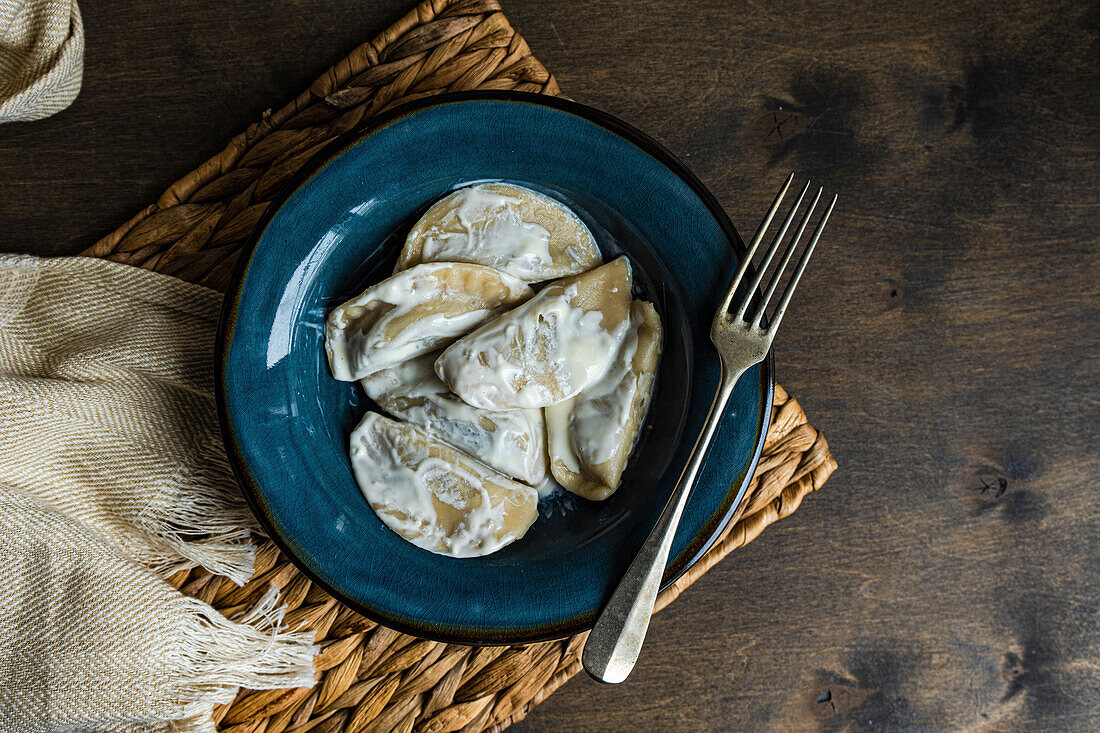 Traditional Ukrainian steamed potato vareniki