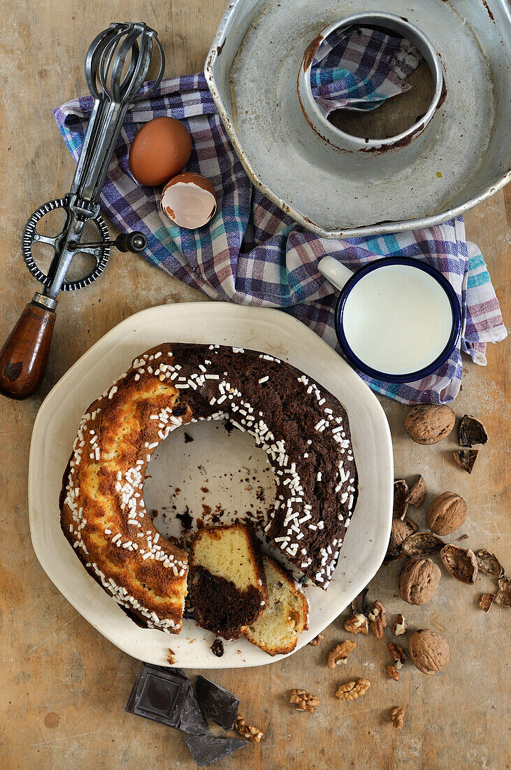 Chocolate and vanilla ciambella (Italy)