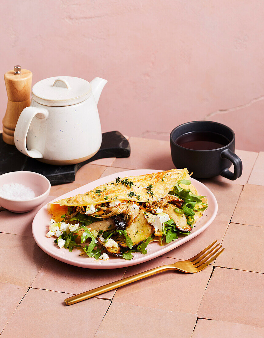 Mushroom, rocket and goat's cheese omelette