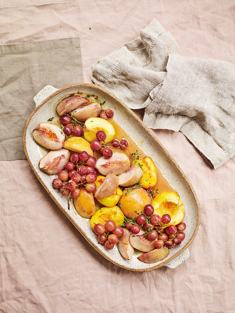 Roast peach, grapes and tyhme