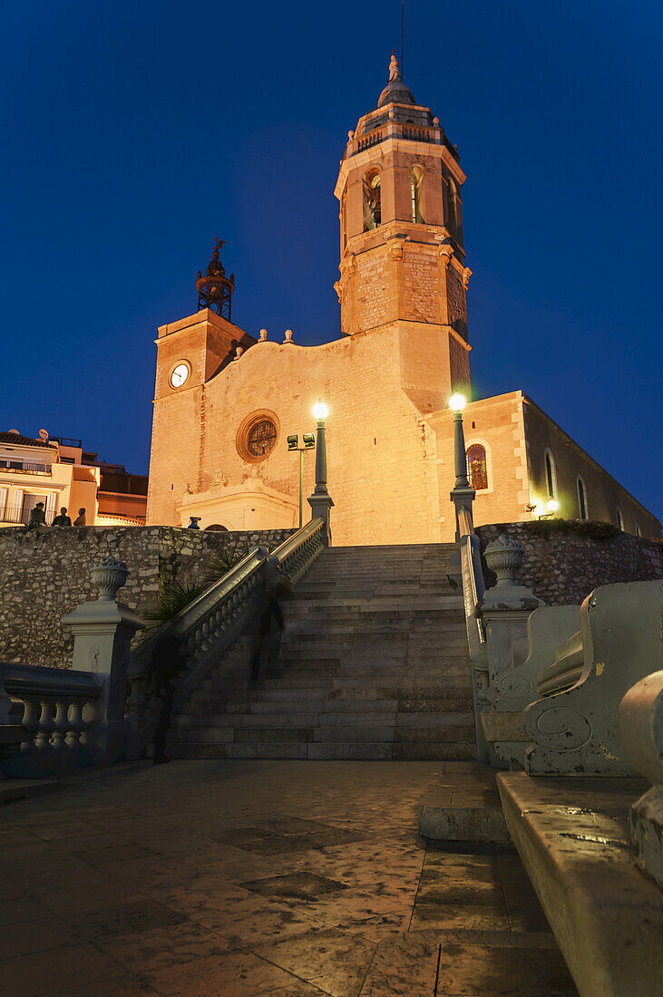 Sunset In The Beautiful Sitges Downtown, Village Near To Barcelona; Sitges, Spain