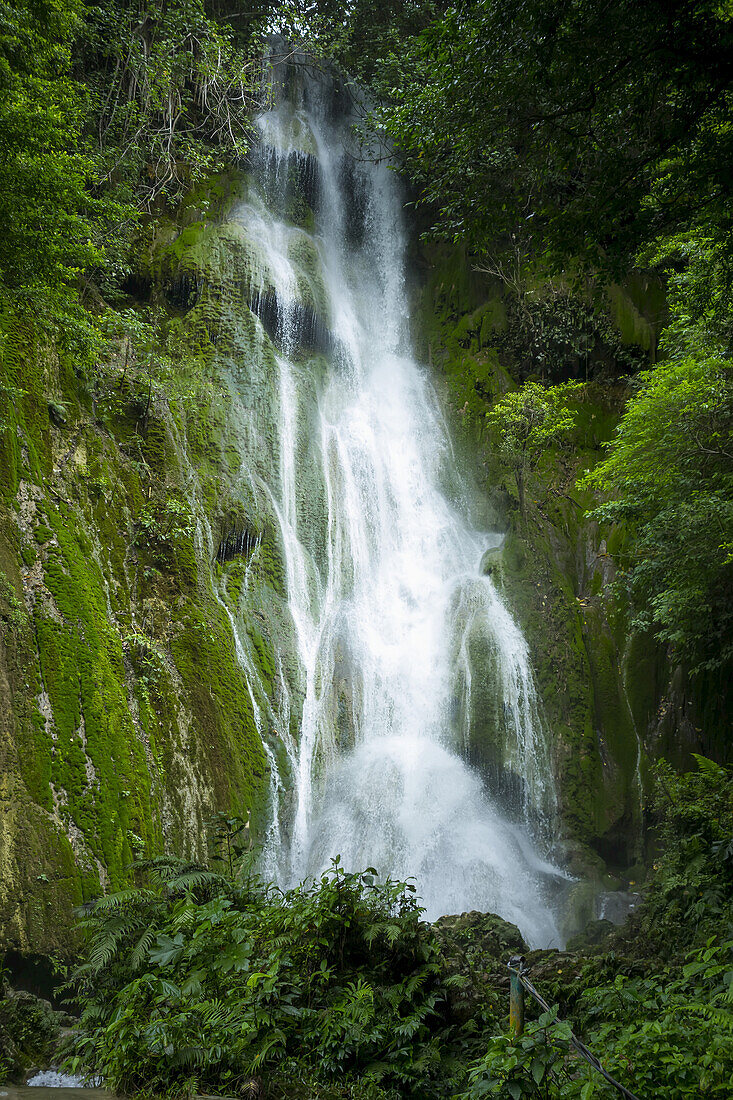 Waterfall Over Moss Covered Cliff; Tanna Island, Vanuatu