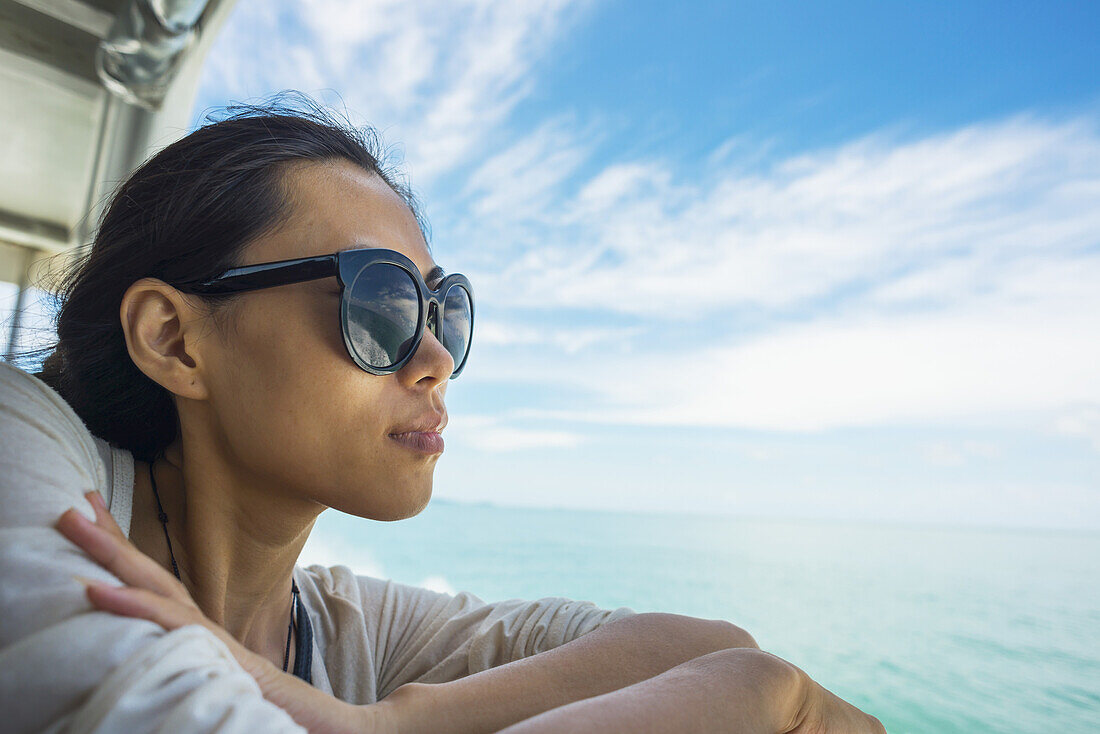 A Young Woman Enjoying The Seascape On The Way To Koh Rong Island By Ferry; Sihanoukville, Cambodia