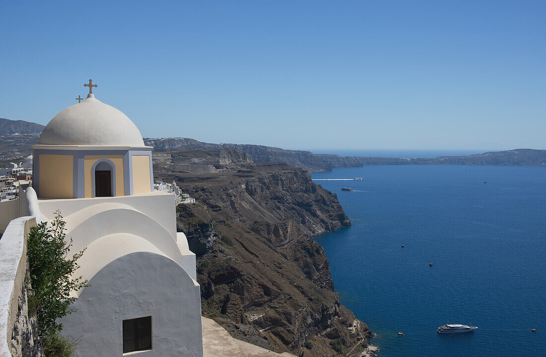 The Yellow Domed Catholic Church Of St. John The Baptist; Fira, Santorini, Cyclades, Greek Islands, Greece