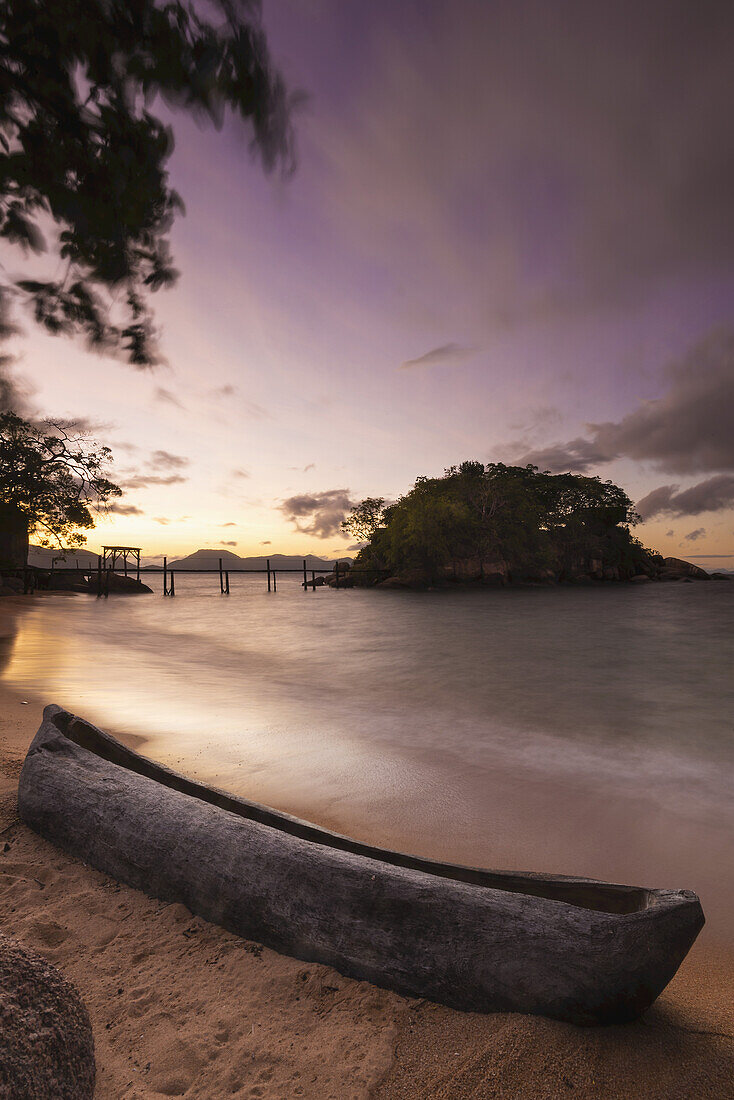 Dugout Canoe On Small Beach On Mumbo Island, Lake Malawi; Malawi