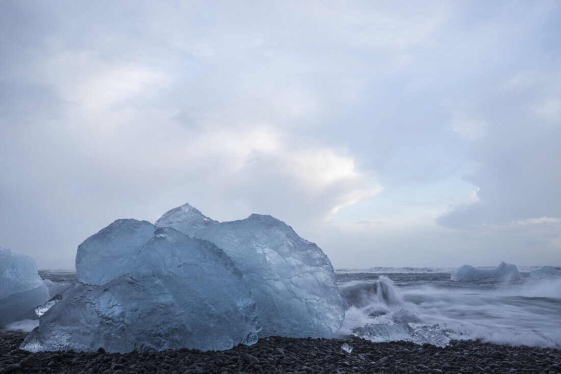 Large Chunk Of Ice On The Shoreline Near The Glacial Lagoon Of Jokulsarlon; Iceland