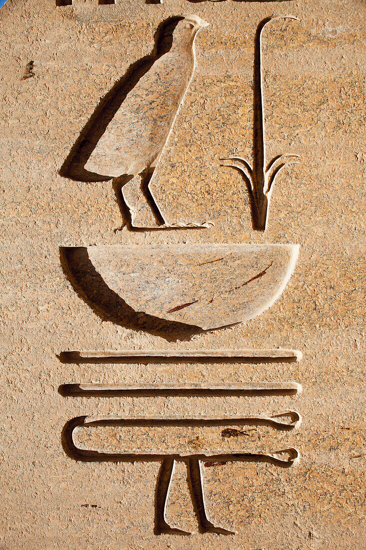 Hieroglyphische Inschrift, Karnak-Tempel; Luxor, Ägypten