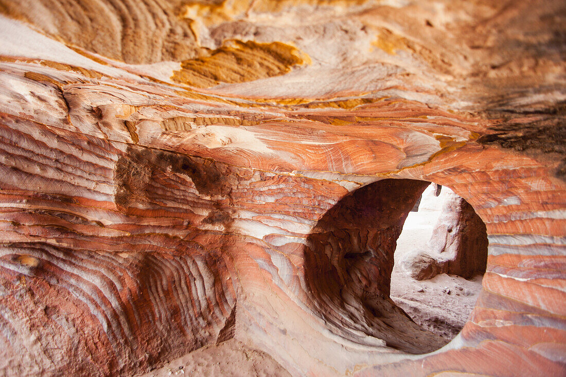 Colourful Carved Sandstone Tomb; Petra, Jordan